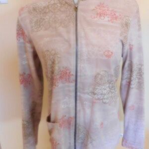 Zenergy by Chico's Zip Up Jacket Geometric Pattern Lt Brown & coral Size 1